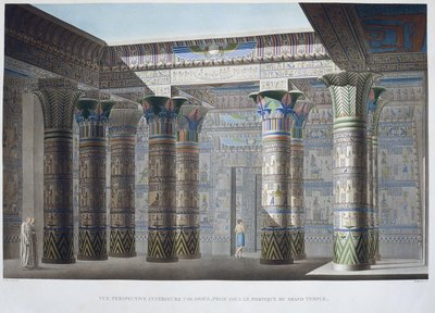Wyspa Philae: Kolorowy widok perspektywiczny wnętrza, wykonany pod portykiem Wielkiej Świątyni - w „Opisie Egiptu”, wydania cesarskie autorstwa Unknown artist