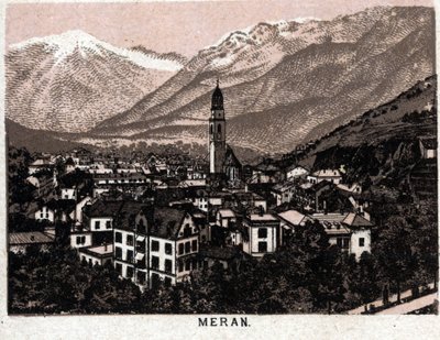 Włoski Tyrol: widok na miasto Meran (Merano). w „” Świat ilustruje 168 odsłon”” Niedatowany (koniec XIX wieku) autorstwa Unknown artist