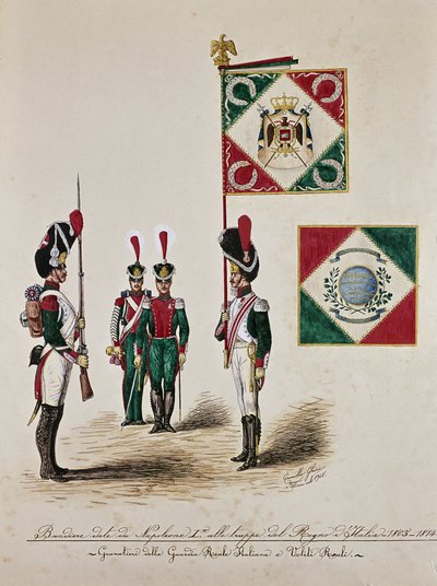 Flaga armii włoskiej z czasów Napoleona I (rycina autorstwa Unknown artist