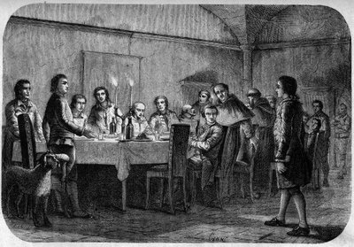 James Boswell (1740-1795) Szkocki pisarz i prawnik, syn lorda Aleksandra Boswella przyjęty podczas spotkania przy posiłku podanym przez Pascala (Pasquale) Paoli. W "" Pasquale Paoli lub na trasie Pontenuovo "" "przez F.D. Guerrazzi. 1872. autorstwa Unknown artist