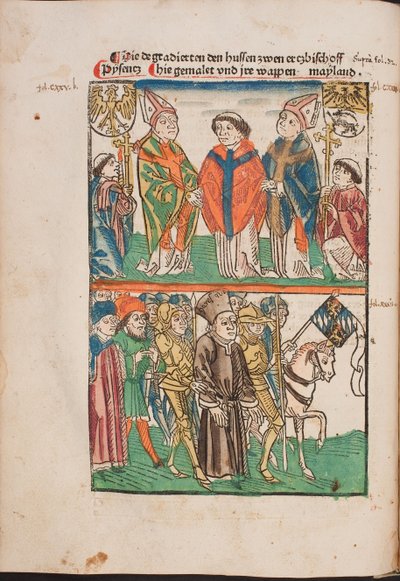 Jan Hus (1365-1415) livre au pouvoir seculier - Jan Hus przekazany władzy świeckiej (Ilustracja z ilustrowanej kroniki Richentala), Anonim . Akwarela i tusz na papierze autorstwa Unknown artist