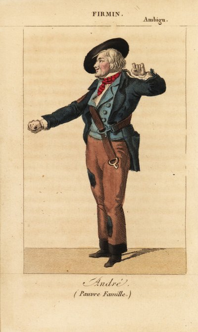 Jean-Baptiste Firmin jako Andre w melodramacie Pauvre Famille Benjamina i Melchiora w Theatre de l’Ambigu Comique autorstwa Unknown artist