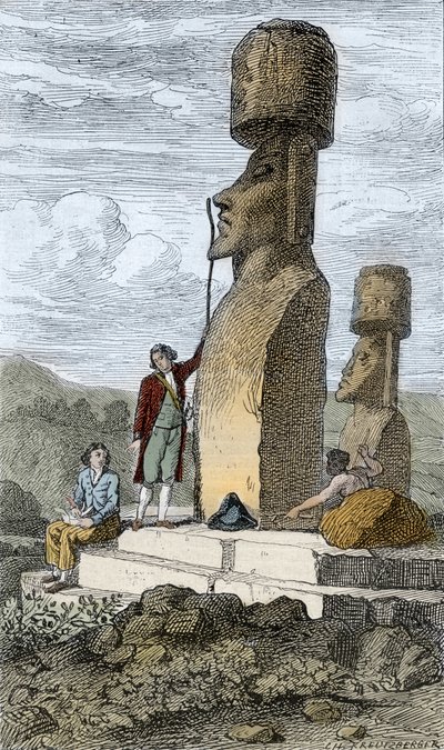 Jean-Francois Galaup, hrabia de La Perouse, angielski nawigator i odkrywca, na Wyspie Wielkanocnej podczas swojej azjatyckiej podróży autorstwa Unknown artist