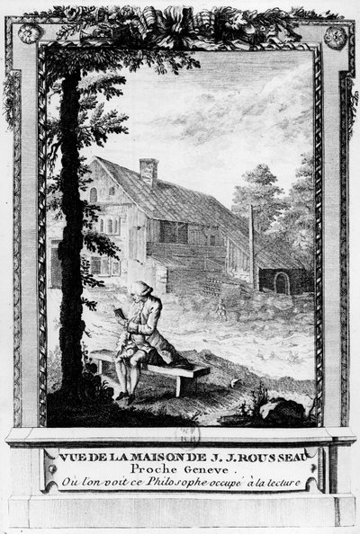 Jean Jacques Rousseau (1712-1778), francuskojęzyczny pisarz i filozof z Genewy; widziany z jego domu (niedaleko Genewy). autorstwa Unknown artist
