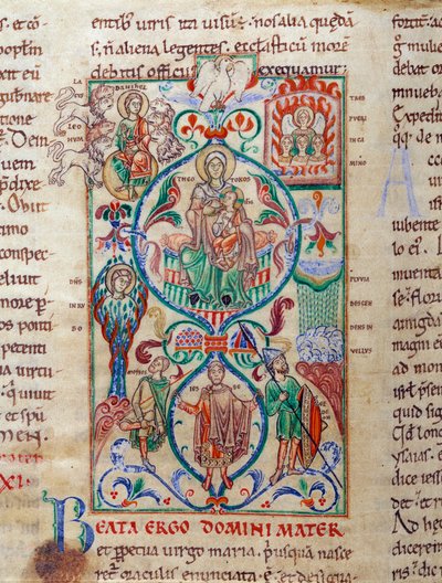 Drzewo Jesse otacza symbole dziewictwa Dziewica została zaprojektowana pod nazwą Bizancjum z Theotokos. Miniatura zaczerpnięta z „Lectiaire de Citeaux” z XII wieku Dijon, Biblioteka Miejska autorstwa Unknown artist