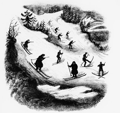 Jeux du Nord: narciarze ścieżką - grawer, koniec XIX wieku. autorstwa Unknown artist