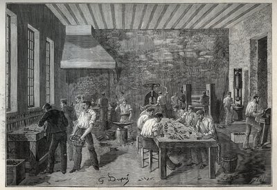 Biżuteria: fabryka biżuterii stalowej. Grawer z 1885 roku w „Les arts et metiers illustres” Adolphe BITARD. autorstwa Unknown artist