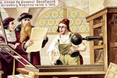 Johannes Gensfleisch Gutenberg (1400-1468). ok. 1440. XIX-wieczna chromolitografia. autorstwa Unknown artist