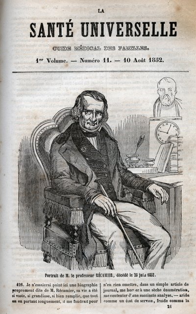 Joseph Claude Anthelme Recamier (1774-1852), francuski chirurg - grawer w „La Sante Universelle - Guide Medical des Familles” 1852 autorstwa Unknown artist