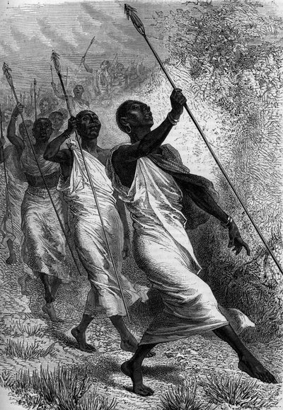 Kabba Righe (Kabba-Righe), król Ounyoro (w Afryce) i jego kontynuacja. Grawerowanie w „” Dzienniku Młodzieży”” autorstwa Unknown artist