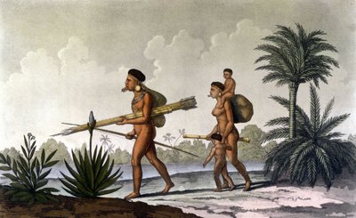 Kerengnatnuck, wódz Botocudos i jego rodzina (Brazylia) - w „Starym i współczesnym stroju” Ferrario, wyd. Mediolan autorstwa Unknown artist