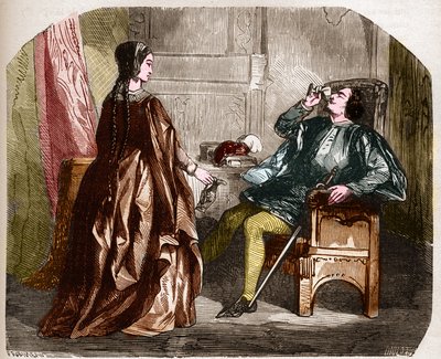 Król Francji Karol VI, znany jako Karol Dobry Aime, następnie Karol Fol (1368-1422) ze swoją kochanką Odinette (Odette) de Champdivers. Grawer w „Historii prostytucji i rozpusty wśród wszystkich narodów świata od antyku do autorstwa Unknown artist