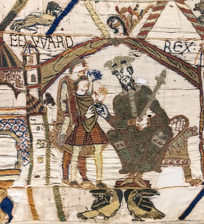 Król Edward Wyznawca wysyła Harolda do Normandii, Bayeux Tapestry (haft z wełny na płótnie) autorstwa Unknown artist