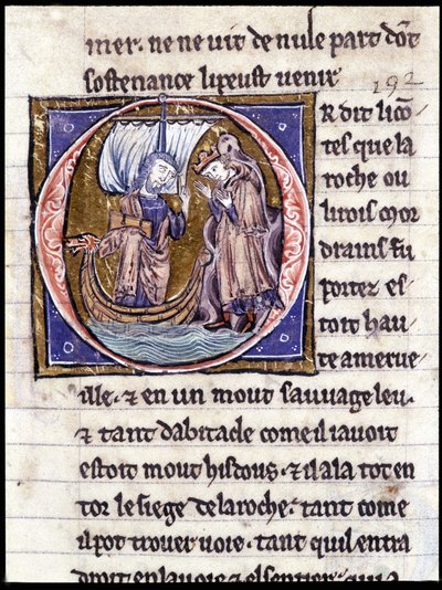 Król Modreius. Rękopis: Conquest of the Saint Gréal, napisany 717 lat po męce naszego Pana. Bibliotheque Municipale de Rennes, ms. 255 (Zbiór powieści Okrągłego Stołu); Paryż autorstwa Unknown artist