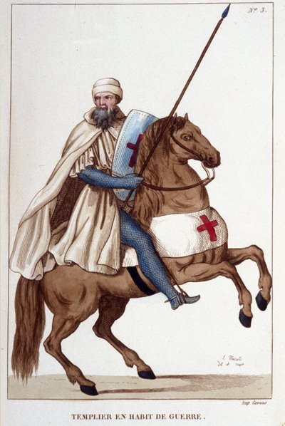Templariusz w stroju wojennym z XIV w., rycina z 1830 r autorstwa Unknown artist
