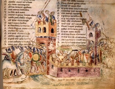 Rycerze szturmowali zamek. Rękopis z XII wieku. Biblia Marciana Wenecja. autorstwa Unknown artist