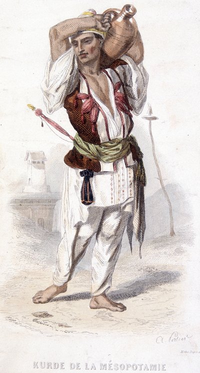 Kurdyjski z Mezopotamii niosący amforę. Około 1810-1860. autorstwa Unknown artist