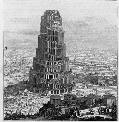 Wieża Babel, wg Pere Kirchera - (Zredukowany grawerunek „Turris Babel” autorstwa Unknown artist