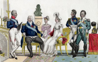 Rodzina królewska - Karol, hrabia Artois (hrabia Artois), Ludwik XVIII, Marie Caroline, księżna Berry (Marie-Caroline de Bourbon-Sicilies) Marie Therese, księżna Angouleme (Marie-Therese Charlotte de France nazywana Madame Royale ) Louis Antoine autorstwa Unknown artist