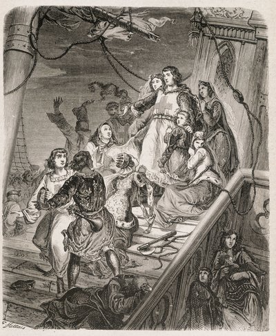 La galère de Saint Louis - w „Historia papieży, królów, królowych, cesarzy, na przestrzeni wieków” Maurice Lachatre 1857 autorstwa Unknown artist