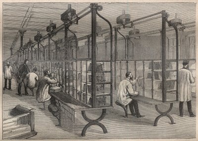 Poczta listowa: sortowanie kopert w Hotel des Posts w Paryżu - Grawerowanie w „La Science francaise”” autorstwa Unknown artist