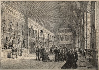 Sala broni zamku Pierrefonds - restytucja przez Viollet-Leduc (Viollet Leduc) rycina z 1880 roku autorstwa Unknown artist