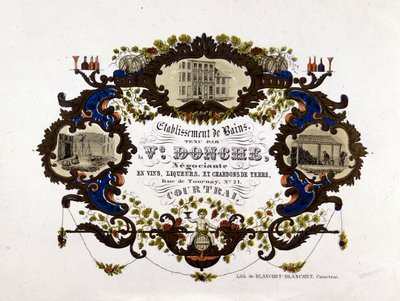 Etykieta dla winnicy, likierów i węgli ziemnych. Litografia autorstwa Unknown artist