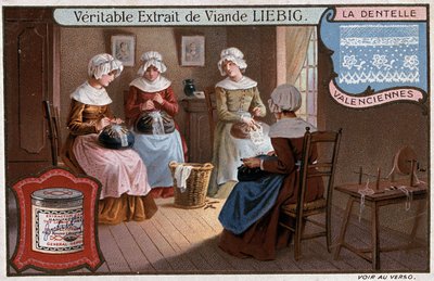 Warsztat koronkarski, Valenciennes, reklama Liebig v. 1895 autorstwa Unknown artist