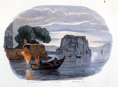 Wędkarstwo Lamparo, lampa używana do wabienia ryb, w Zatoce Neapolitańskiej. autorstwa Unknown artist