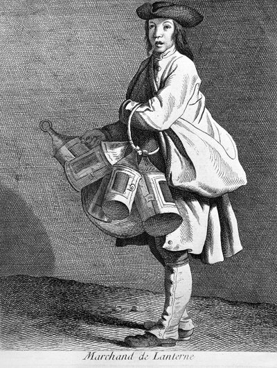 Sprzedawca latarni. Grawerowanie z XIX wieku. autorstwa Unknown artist