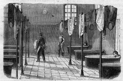 Azyl Sainte Anne (Sainte-Anne) w Paryżu: łazienka - Grawerowanie w „”Le Journal Illustrée”” autorstwa Unknown artist
