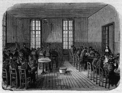 Azyl Sainte Anne (Sainte-Anne) w Paryżu: refektarz - Grawerowanie w „”Le Journal Illustrée”” autorstwa Unknown artist
