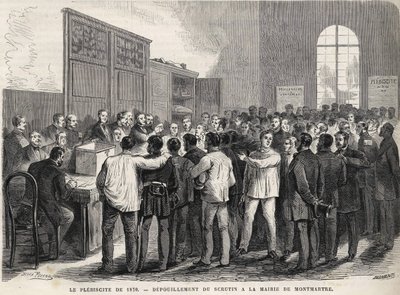 Le Plebiscite de 1870, liczenie głosów w ratuszu Montmartre. autorstwa Unknown artist