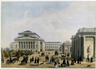 Teatr Aleksandryński (lub Aleksandra) w Sankt Petersburgu (Teatr Aleksandra w Sankt Petersburgu). Praca anonimowa, litografia kolorowa, ok. 1830. XIX-wieczny klasycyzm. Państwowe Muzeum Sztuki Teatralnej i Muzycznej w Petersburgu. autorstwa Unknown artist