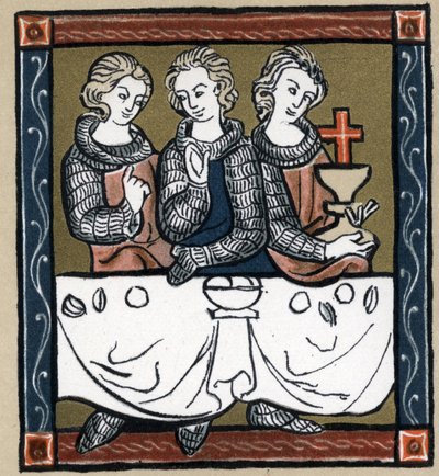 Legendarny arturiański: Galahad (Gaalad lub Galaad), Perceval i Bohort (Bors lub Borrt) ze Świętym Graalem. W „Historii literatury francuskiej” Hermanna Suchiera autorstwa Unknown artist