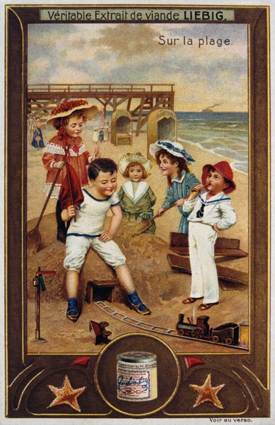 Karta Leibiga przedstawiająca francuskie dzieci na plaży 1890 autorstwa Unknown artist