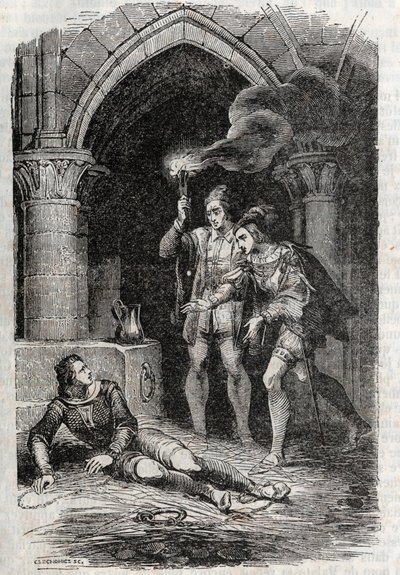 Leon (Leone) delivre Roger (Ruggero, Ruggiero) - rycina z 1851 r. z „”Roland furieux”” (Orlando furioso) (XVI w.) Ludovico Ariosto, znanego jako Ariosta – wydanie przetłumaczone z języka włoskiego przez hrabiego Tressan i opublikowane Gustave Harvar autorstwa Unknown artist
