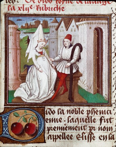 Miłość Didon, założyciela Kartaginy i Enee Miniature zaczerpnięta z „Księgi światła i szlachetnych kobiet” Giovanniego Boccaccio, wypowiedziana przez Jeana Boccace