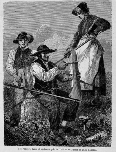 Przetrząsacze, typy i kostiumy w pobliżu Thiézac, w Owernii - w „” Dookoła świata”” autorstwa Unknown artist