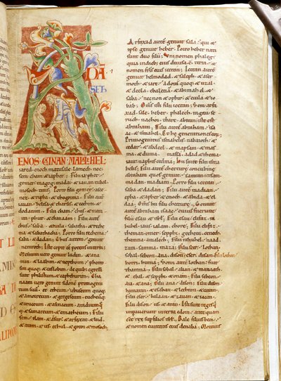 Litera: litera „A” reprezentująca stworzenie Adama (Biblia i. Harding). Miniatura rękopisu „Treats sur la Trinite de Saint Augustine” z opactwa Citeaux autorstwa Unknown artist