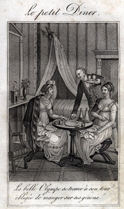 Mały obiad. Olympe de Gouges (1748-1793), francuska literat i rewolucjonistka z Celine jedną z jej przyjaciółek. autorstwa Unknown artist