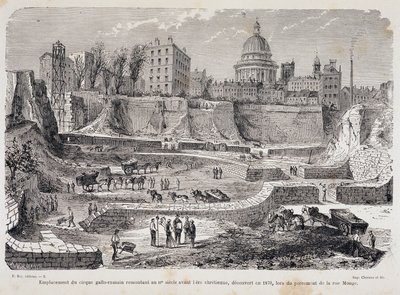 Lokalizacja cyrku gallo-rzymskiego z III wieku przed erą chrześcijańską, odkrytego w 1870 r. podczas drążenia Rue Monge autorstwa Unknown artist