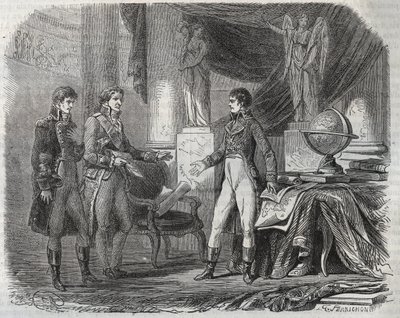 Lord Cornwallis (1738-1805) negocjuje traktat w Amiens (1802) z Napoleonem Bonaparte (1769-1821) – pokój w Amiens, Francja – traktat podpisany w marcu 1802 r., który zakończył wojny o niepodległość autorstwa Unknown artist
