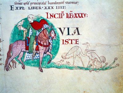 Lord ma polowanie na sokoła. Miniatura średniowiecza. Rękopis „Moralia w Hiobie”” z opactwa Citeaux dla Gregoire Pope I autorstwa Unknown artist