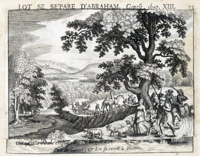 Loth oddziela się od Abrahama - Biblia, rycina autorstwa Unknown artist