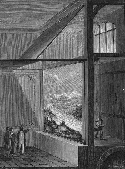 Louis Daguerre wykonał pokaz dioramy i sposobu zmiany malarstwa autorstwa Unknown artist
