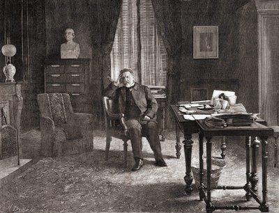 Louis Pasteur w swoim gabinecie w instytucie. Grawerowanie z XIX wieku. autorstwa Unknown artist