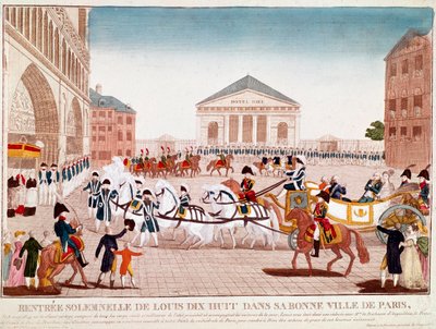 Ludwik XVIII przybywający do Notre Dame, Paryż, 3 maja 1814 (rycina) autorstwa Unknown artist