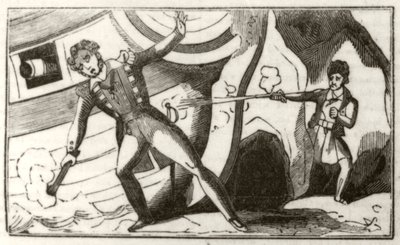 Lowther strzelający do angielskiego kapitana, gdy ten ostrzeliwał swój statek", ok. 1836 r. autorstwa Unknown artist