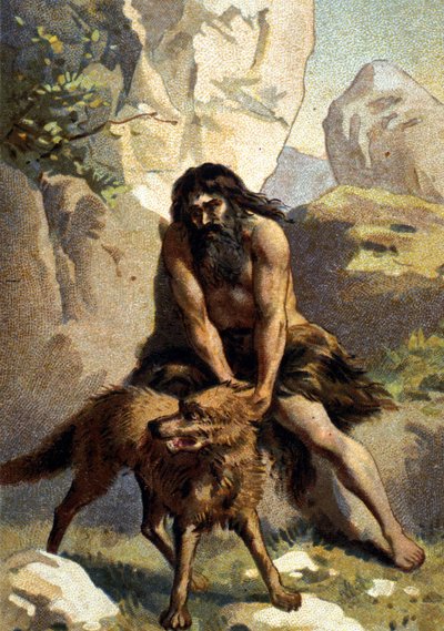 Lycanthropy: Delire tego, który myśli, że został przemieniony w wilka. Chromo XIX wieku autorstwa Unknown artist